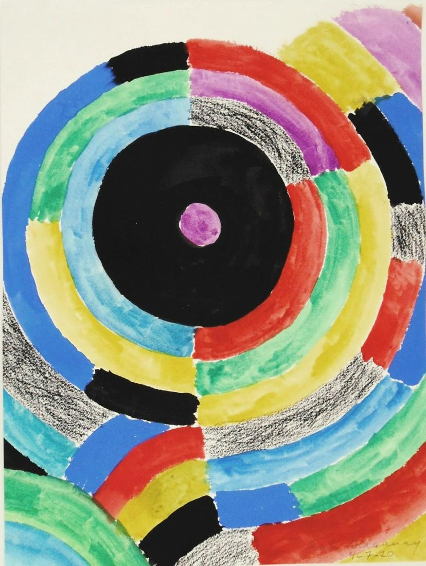 Sonia Delaunay (1885-1979) Watercolor, 1970: Watercolor with charcoal on heavy wove paper, untitled composition (rythme couleur), pencil signed and dated* (Sonia Delaunay, 1885-1979). 13 3/4 x 10 1/4 inches. Good condition overall, having no rea