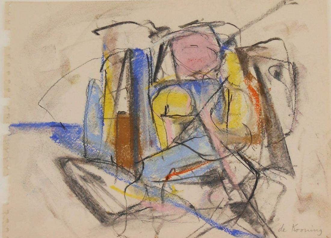 Willem De Kooning (1904-1997) Pastel & Charcoal: Pastel and charcoal drawing on wove sketchpad paper, untitled abstract, signed* (Willem de Kooning, 1904-1997). 8 3/4 x 11 7/8 inches. Circa 1950-1955. Good condition overall, having no apparent damag
