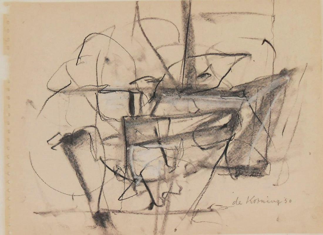 Willem De Kooning (1904-1997) Pastel & Charcoal: Pastel and charcoal drawing on wove sketchpad paper, untitled abstract, signed* (Willem de Kooning, 1904-1997). 8 3/4 x 11 7/8 inches. Circa 1950-1955. Good condition overall, having no apparent damag