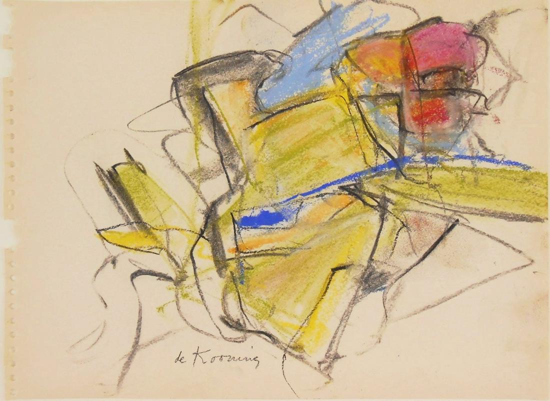 Willem De Kooning (1904-1997) Pastel & Charcoal: Pastel and charcoal drawing on wove sketchpad paper, untitled abstract, signed* (Willem de Kooning, 1904-1997). 8 3/4 x 11 7/8 inches. Circa 1950-1955. Good condition overall, having no apparent damag