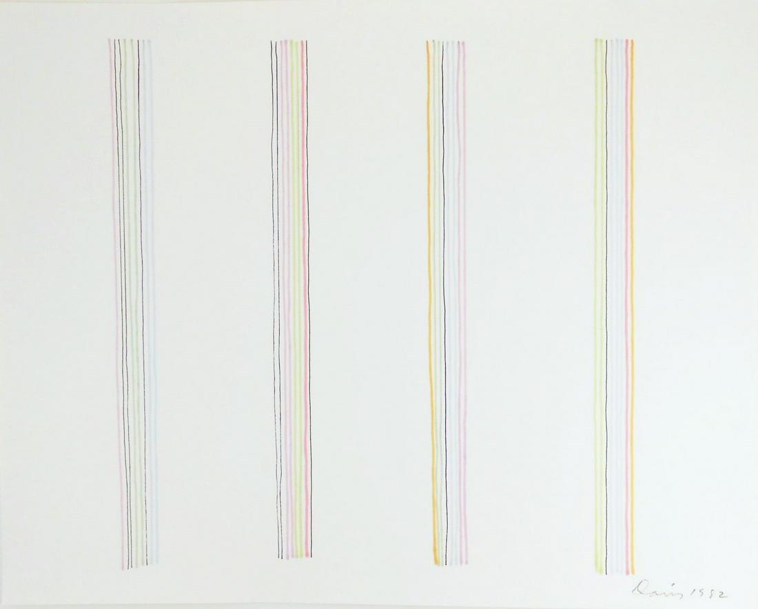 Gene Davis (1920-1985) Ink Drawing On Paper: Colored ink drawing on off-white wove paper, untitled linear composition, pencil signed* (Gene Davis, 1920-1985). Dated 1982. 15 x 18 3/4 inches. Very good condition. Unframed for inspection and shipp