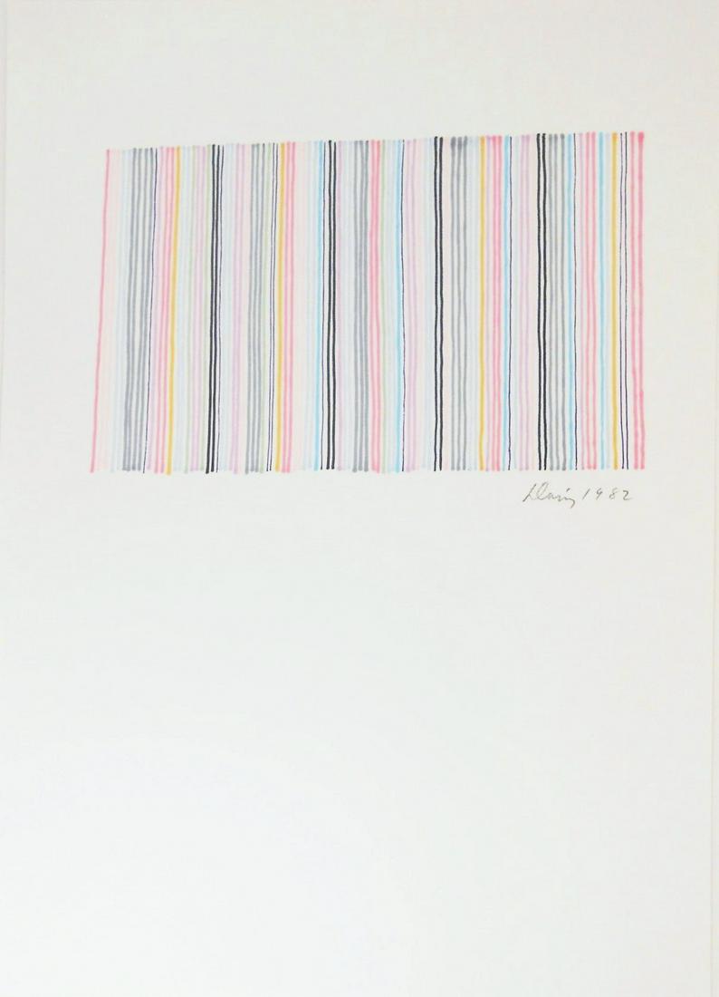 Gene Davis (1920-1985) Ink Drawing On Paper: Colored ink drawing on off-white wove paper, untitled linear composition, pencil signed* (Gene Davis, 1920-1985). Dated 1982. 19 3/8 x 14 inches. Very good condition. Unframed for inspection and shipp