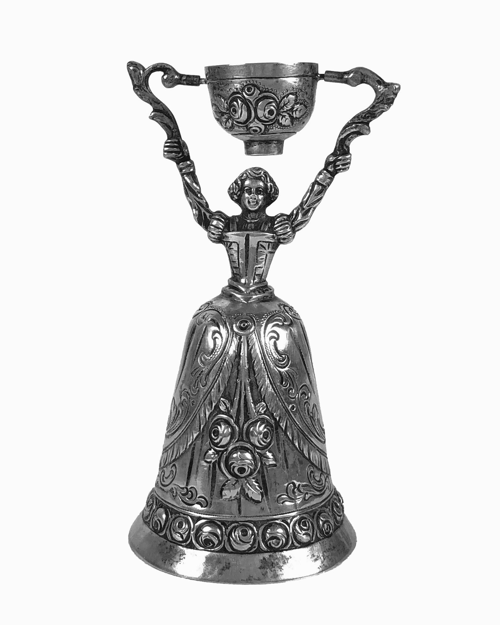 European Silver Marriage Cup, Circa 1900: European (probably German) silver marriage cup, marked "835." H. 4 1/2 inches. 105 grams.