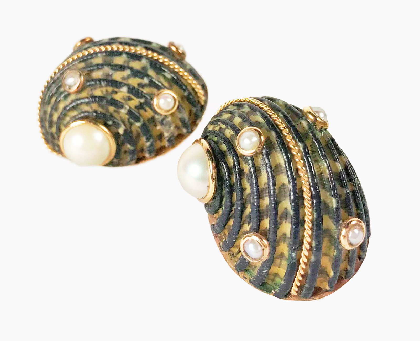 14K Shell Ear Clips, Signed MAZ (1 of 3)
