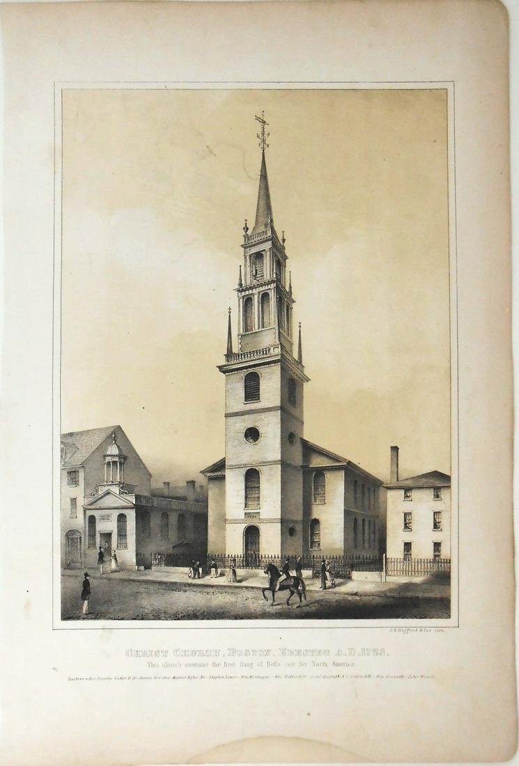 Christ Church, Boston, 19th C. Lithograph (1 of 2)