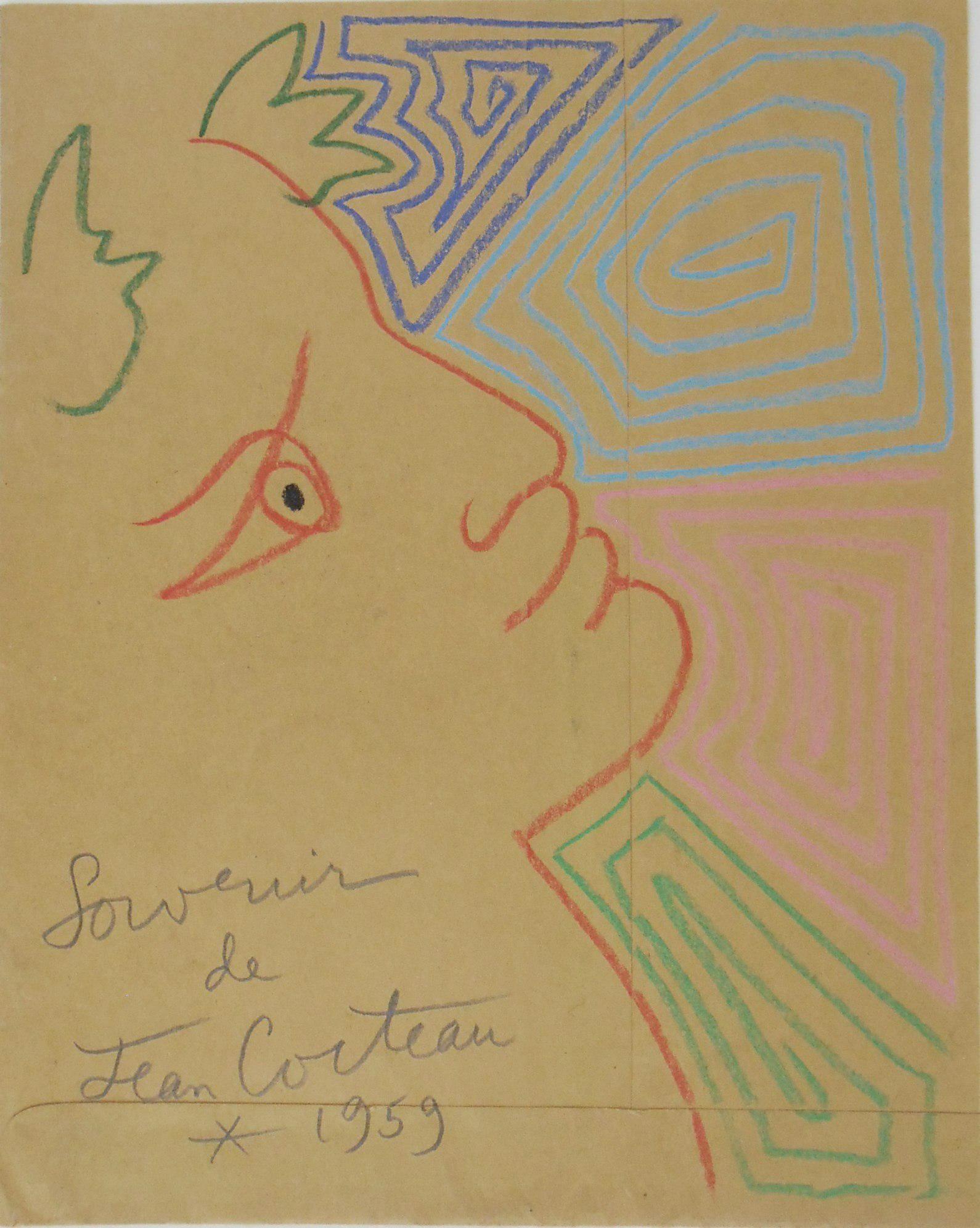 Jean Cocteau (1889-1963) Colored Chalk Drawing (1 of 2)