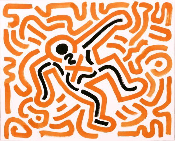 Keith Haring (1958-1990) Drawing: Ink drawing, untitled. Attributed to Keith Haring. Signed and dated '89 on the reverse. 11 1/4 x 13 7/8 inches. Provenance: property of a private corporation. Probably acquired from the artist by the