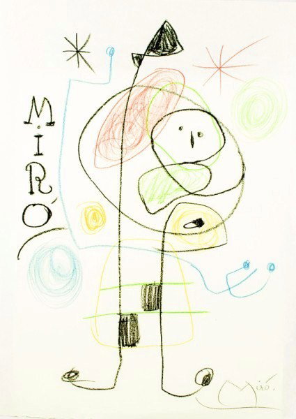 Joan Miro (1893-1983) Drawing On Handmade Paper: Crayon and colored pencil drawing on handmade rice paper, untitled abstract composition, attributed to Joan Miro (1893-1983). Signed in black crayon and again in pencil. Approximate size: 17 x 12 3/8 