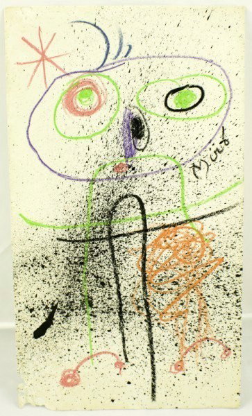 Joan Miro (1893-1983) Autographed Envelope: Autographed envelope with original ink and colored pencil drawing attributed to Joan Miro. 6 1/2 x 3 1/2 inches. Unframed. Very good condition. Provenance: property of a private corporation. Important