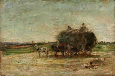 Paul Cezanne (1839-1906) Oil Painting: Oil painting on canvas, Hay Wagon, attributed to Paul Cezanne. 16 x 24 inches. Signed lower left, "P. Cezanne." Provenance: property of a private corporation. Acquired many years ago and formerly in t