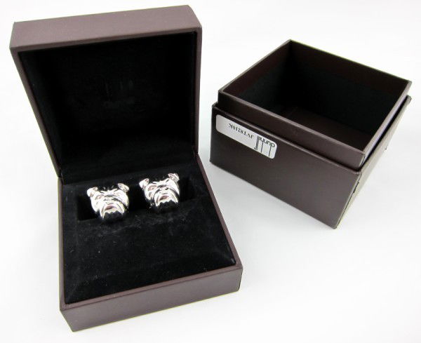 Sterling Silver Bulldog Cufflinks By Dunhill: Stamped Dunhill 925. A gift to the present owner by Gene Moore. Gene Moore (1910-1998) was vice-president of window display at Tiffany & Co. and is widely considered to be the most talented window dre