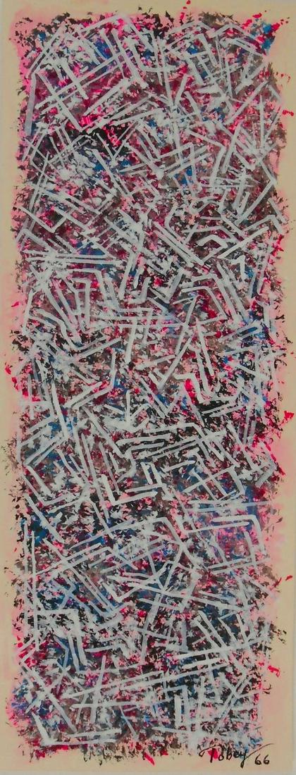 Mark Tobey (1890-1976) Watercolor & Gouache: Watercolor and gouache on wove paper, untitled abstract, signed lower right and dated '66 (*Mark Tobey, 1890-1976). 9 7/8 x 3 7/8 inches. Very good condition, having no visible damage or repairs. Unfr