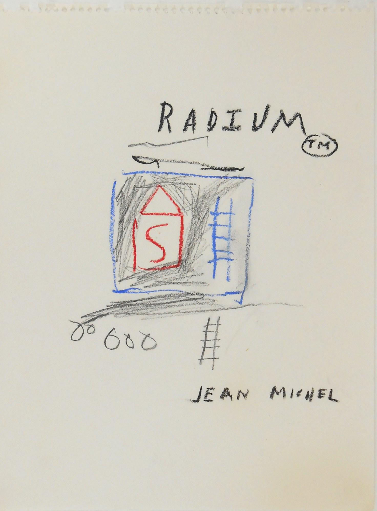 Jean-Michel Basquiat (1960-1988) Oil Stick Sketch: Oil stick drawing on white wove paper, untitled (radium), signed (*Jean-Michel Basquiat, 1960-1988). 12 x 9 inches. Very good condition overall. No apparent damage or repairs. Unframed for inspection 