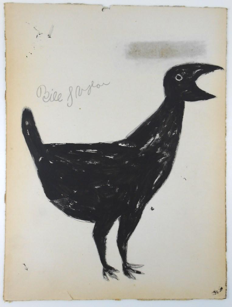 Bill Traylor (1854-1947) Watercolor: Watercolor or black poster paint with pencil on cardboard, figure of a bird, pencil signed (*Bill Traylor, 1854-1947). Circa 1940. 14 1/4 x 10 3/4 inches. (Framed dimensions: 22 1/2 x 18 1/2 inches).