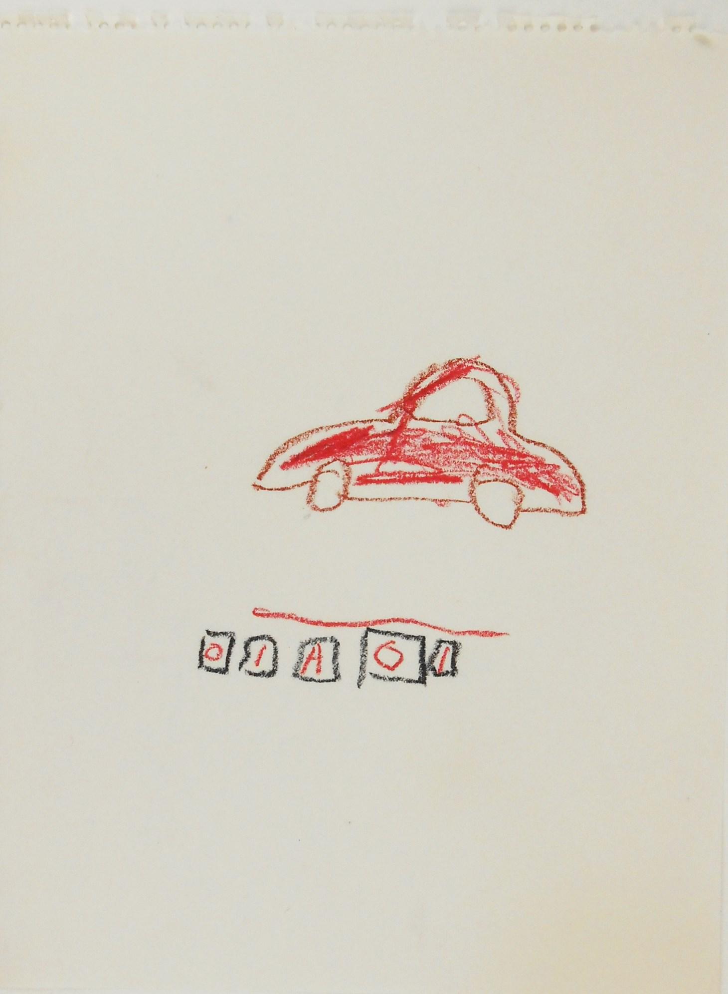 Jean-Michel Basquiat (1960-1988) Oil Stick Sketch: Oil stick drawing on white wove paper, untitled (red car), unsigned (*Jean-Michel Basquiat, 1960-1988). 12 x 9 inches. Very good condition overall. No apparent damage or repairs. Unframed for inspecti