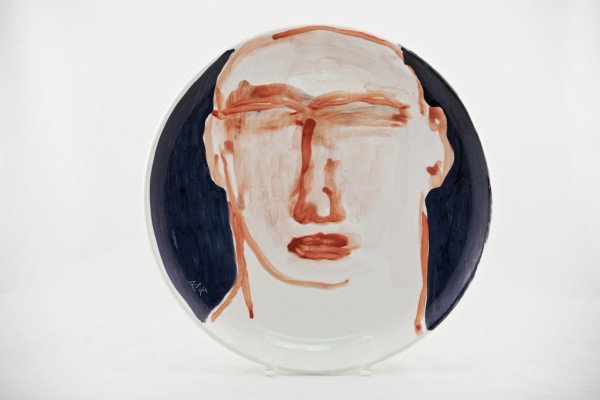 Luigi Benzoni Ceramic Plate: Male portrait. Signed and dated. Diameter 12 1/4 inches.