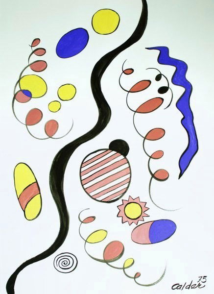 Alexander Calder (1898-1976) Gouache: Original gouache, untitled composition. Signed and dated. Attributed to Alexander Calder (1898-1976). Approximate dimensions: 30 x 22 inches. Very good condition.Provenance: Property of a deceased est