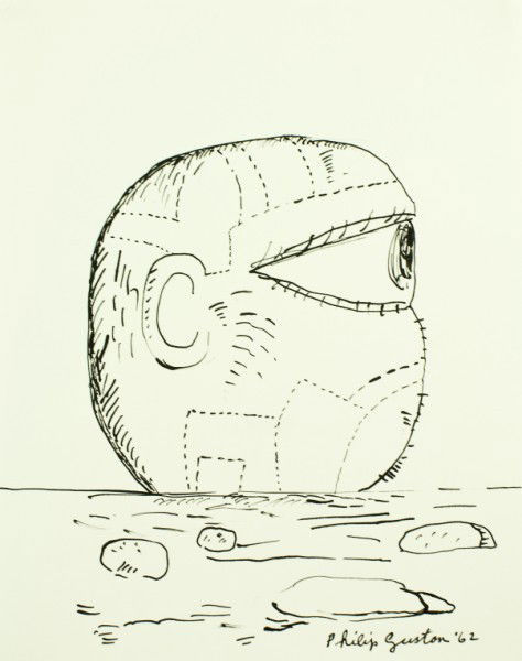 Phillip Guston (1913-1980) Pen & Ink Drawing: Pen and ink drawing, untitled, signed lower right and dated '62. Attributed to Phillip Guston (1913-1980). 9 x 7 inches. Very good condition. Provenance: Property from a deceased estate. Lot Note: Thi