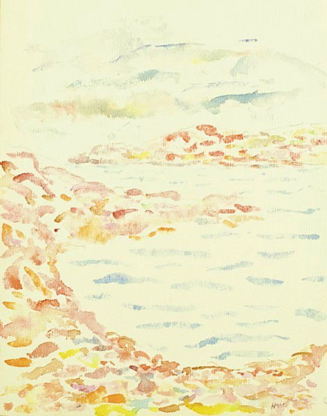 Henri Matisse (1869-1954) Watercolor: Original watercolor over traces of pencil on heavy artist watercolor paper, seascape, signed lower right with the artist's initials. Attributed to Henri Matisse (1869-1954). Not dated but probably cir