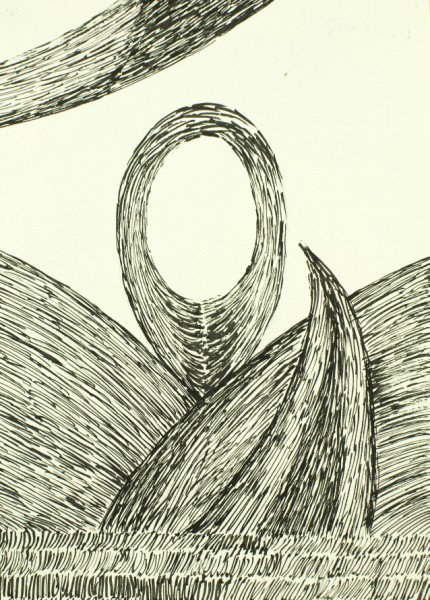 Louise Bourgeois (1911-2010) Pen & Ink Drawing: Pen and black ink drawing, untitled and undated, signed on verso (upper left). Attributed to Louise Bourgeois (1911-2010). 12 1/2 x 8 1/2 inches. Possibly circa 1945-1955. Very good condition. Provena