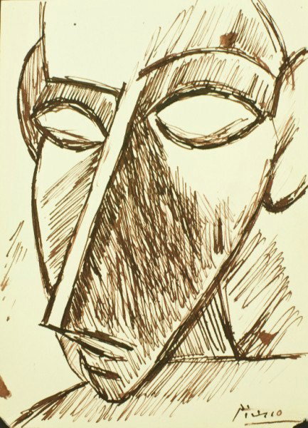 Pablo Picasso (1881-1973) Ink Drawing: Original pen and ink drawing, cubist head, signed lower right. Attributed to Pablo Picasso (1881-1973). 8 x 5 3/4 inches. Condition Note: The ink has discolored slightly and the drawing is very fragil
