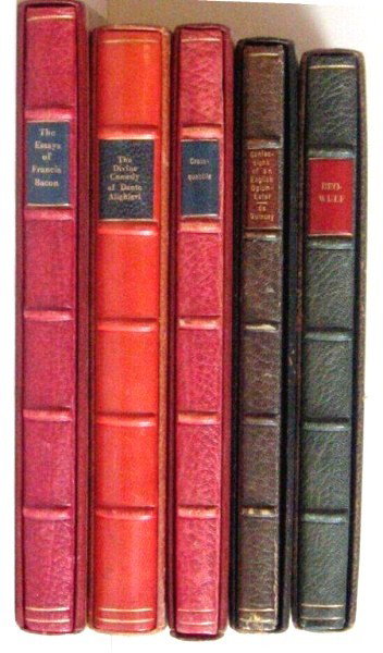 Lot Of Five Books: The Essays Or Counsels Civill & Morall of Francis Bacon, The Heritage Press, New York "The Divine Comedy" by Dante Alighieri, Pantheon Books, New York, 1948 "Crainquebille" by Anatole France, The Heri