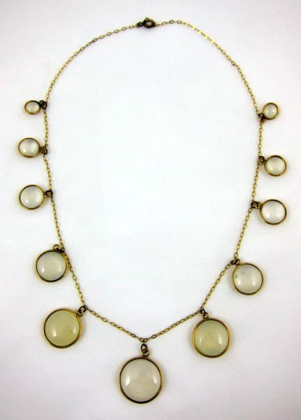 Rose Gold & Moonstone Necklace: Custom made by Charles Wait in 1917. Probably 14KT but not stamped or marked.