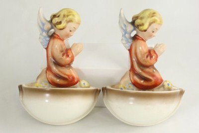 Two Hummels, Praying Angels: Blue bee mark. Germany. H. 4 3/4 inches (each). Very good condition.