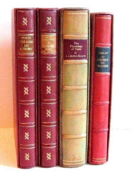 Lot Of Four Books: "The Gods Are A-Thirst" by A. France, Nonesuch Press, 1942"Trilby" by George du Maurier, The Folio Society, London"The Physiology of Taste" published by the Heritage Press"A Woman's Life" by Guy de Ma