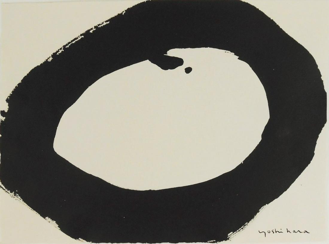 Jiro Yoshihara (1905-1972) Ink Drawing: Black ink drawing on laid paper, circle, signed (*Jiro Yoshihara, 1905-1972). 7 1/4 x 9 3/4 inches. Very good condition. Unframed for inspection and shipping. Sold unframed. *Provenance: Colonel Norma