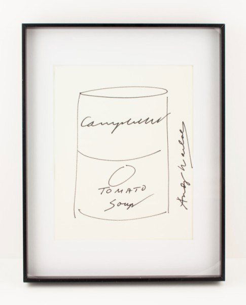 Andy Warhol (1928-1987) Drawing, "Tomato Soup": Original Campbell's "soup can" drawing ("Tomato Soup") by Andy Warhol. Black felt-tip pen on white writing paper. Signed. 11 x 8 1/2 inches. Excellent condition.Provenance: Property from a single owne