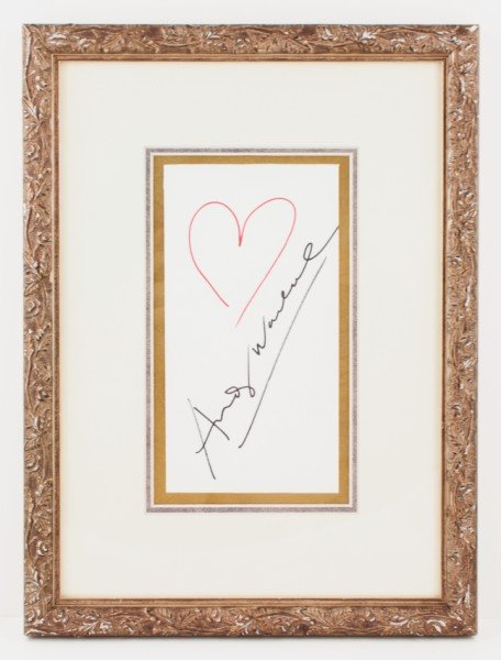 Andy Warhol (1928-1987) "Red Heart" Drawing: Original souvenir drawing by Andy Warhol, red and black marker pen on white envelope. Signed. 7 1/2 x 4 inches.Provenance: Property from a single owner private collection of Andy Warhol drawings and m