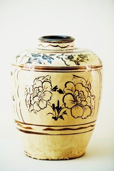 Antique Korean Ceramic Jar: Large glazed ceramic vase, probably Korean, circa 19th century. H. 21 inches. Very good overall condition. Important Notice To Bidders: Chinese ceramics and other Asian art forms, have been copied fro
