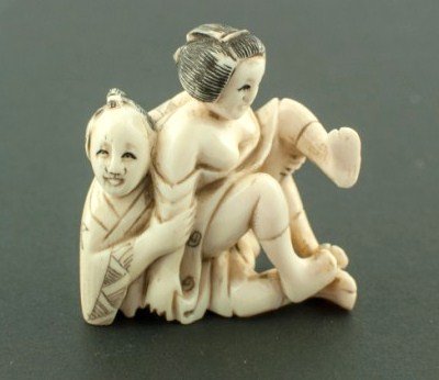 Erotic Ivory Netsuke, Circa Early 20th Century: 1 1/2 x 1 1/2 inches.