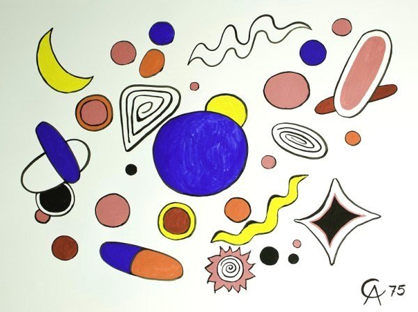 Alexander Calder (1898-1976) Gouache: Original gouache, untitled, attributed to Alexander Calder. Monogramed and dated lower right. 22 x 29 inches. Very good condition. Matted but not framed. Provenance: Property of a deceased estate. Lot