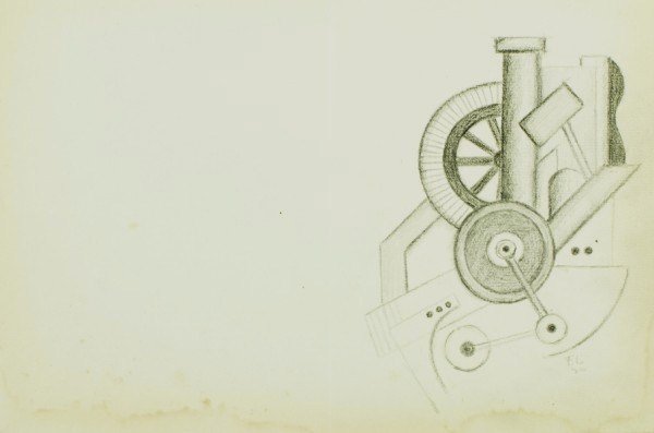 Fernand Leger (1881-1955) Drawing: Original pencil drawing attributed to Fernand Leger. Mecahnical elements, signed with the artist's initials and dated '20. Approximate dimensions: 8 3/8 x 12 3/8 inches. Very good condition. Matted bu