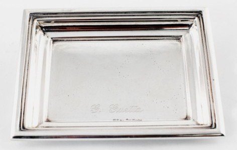 Continental Silver Dressing Table Tray: Silver trinket or dressing table tray by Ricci. Silver stamped 800. 4 x 4 3/4 inches. 94.85 dwt. Very good condition.