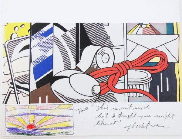Roy Lichtenstein Exhibition Catalog & Drawing: Leo Castelli Gallery (New York) exhibition catalog with an original pencil and colored pencil sketch by Roy Lichtenstein (1923-1997) on the front jacket of the catalog. The exhibition ran from Decembe