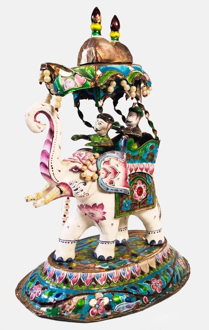 Indian Silver & Enamel Elephant Figure, C. 1900 (1 of 3)