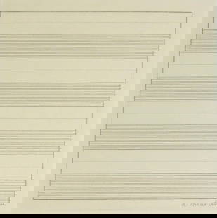Agnes Martin* (1912-2004) Ink & Pencil Drawing: Ink and pencil drawing on fine laid paper, untitled geometric composition, pencil signed (Agnes Martin*, 1912-2004). 9 x 9 inches. Very good condition, having no apparent damage or repairs. Removed fr