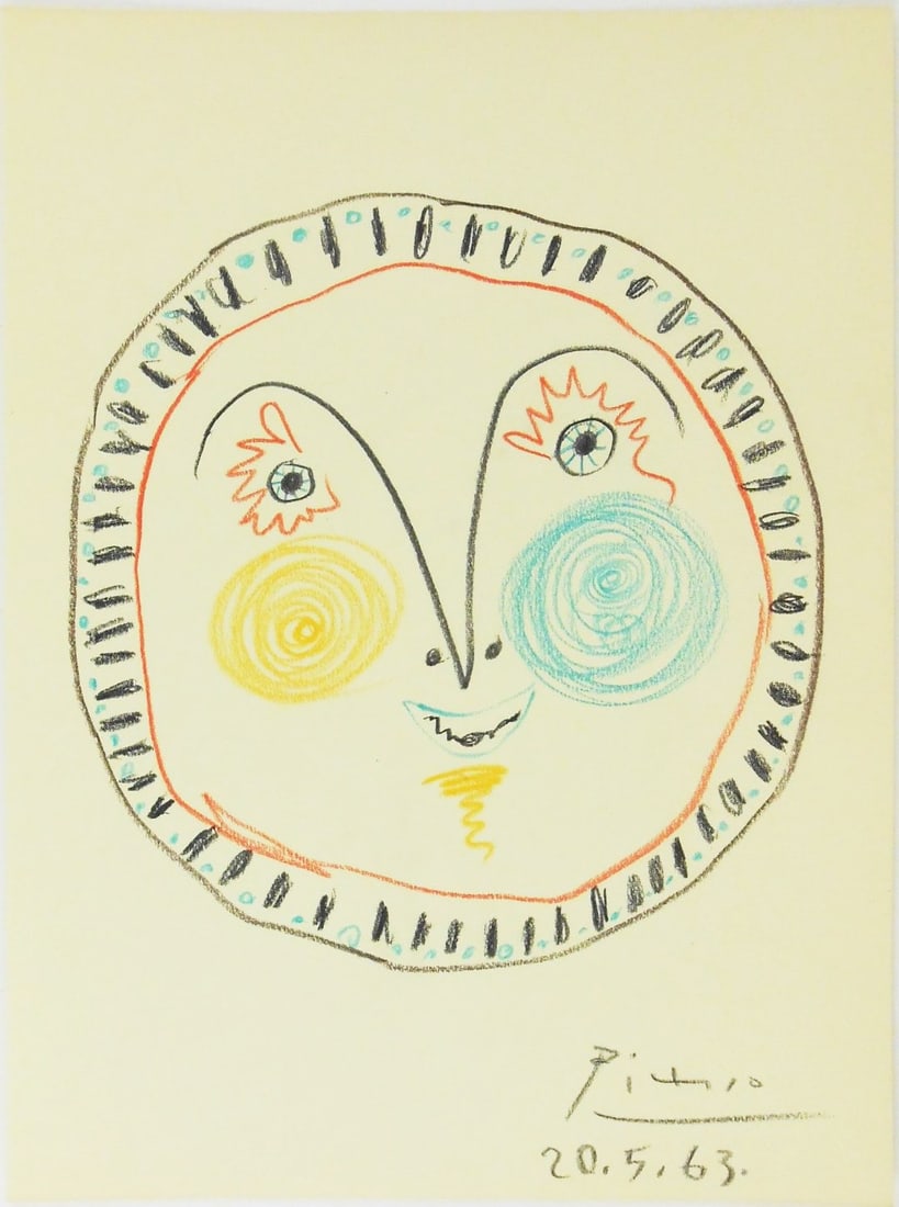 Pablo Picasso* (1881-1973) Colored Pencil Drawing (Unconfirmed. See Disclaimer) (1 of 2)