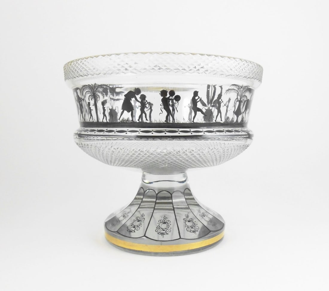 Crystal Compote Dish, Enamel Decoration, Ca. 1950 (1 of 2)