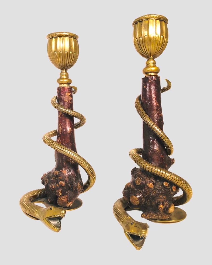 Anglo-Indian Candlesticks With Snakes (1 of 3)