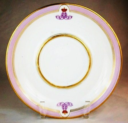 Russian Imperial Porcelain Plate, Circa 1880: Rare underplate from the service of Grand Duke Alexander Alexandrovich, Imperial Porcelain Manufactory, circa 1880. Dia. 8 1/2 inches. Very good condition.