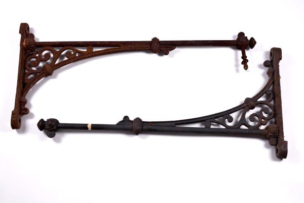 Antique French Lantern Brackets: Two French lantern supports, circa 19th century. 42 x 19 1/2 inches.