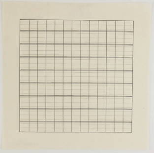 Agnes Martin* (1912-2004) Ink & Pencil Drawing (See Authentication Disclaimer): Ink and pencil drawing on fine laid paper, untitled composition, signed in pencil on the reverse (Agnes Martin*, 1912-2004). 8 1/2 x 8 1/2 inches. Small repaired tear at top margin (does not intrude i