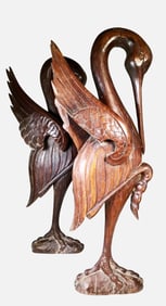 Pair Of Carved Standing Birds