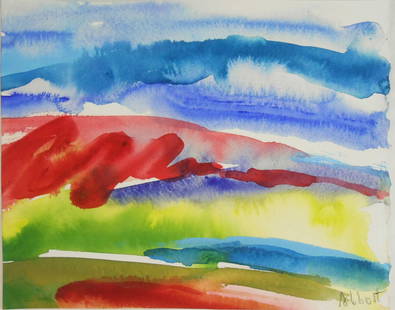 Mary Abbott (1921-2019) Watercolor: Watercolor by Mary Abbott (1921-2019), untitled abstract, pencil signed. 7 x 8 3/4 inches. Very good condition, having no apparent damage or repairs. Sold unframed. Provenance: Acquired directly from