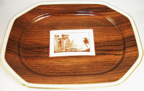 Faux Bois Platter, Vista Allegre Porcelain: Vista Allegre porcelain, Portugal, circa mid-late 20th century. Made exclusively for and retailed by Neiman Marcus. L. 15 1/4 inches. W. 12 inches. Excellent condition.