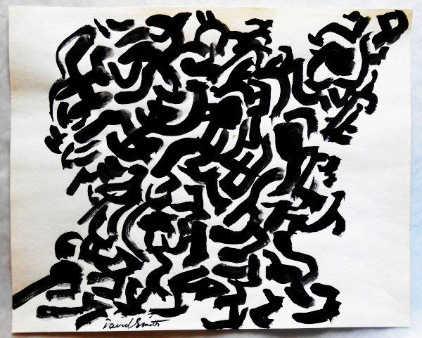 David Smith (1906-1965) Black Ink Drawing: Original black ink drawing attributed to David Smith (1906-1965). Untitled abstract composition. Signed lower middle but not dated. Very good condition. Unframed. 9 3/4 x 12 1/8 inches.Artist Note: Da